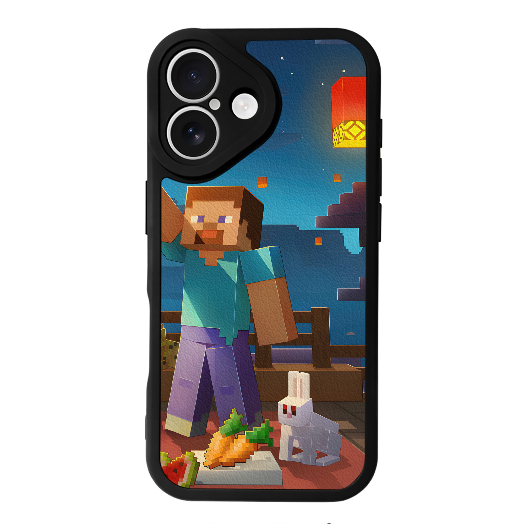 （画像用） マインクラフト ブロックの世界 Minecraft MC Block world 【iPhone 16シリーズ対応】シリコンスマホケース（レザー調） 材質：シリコン
